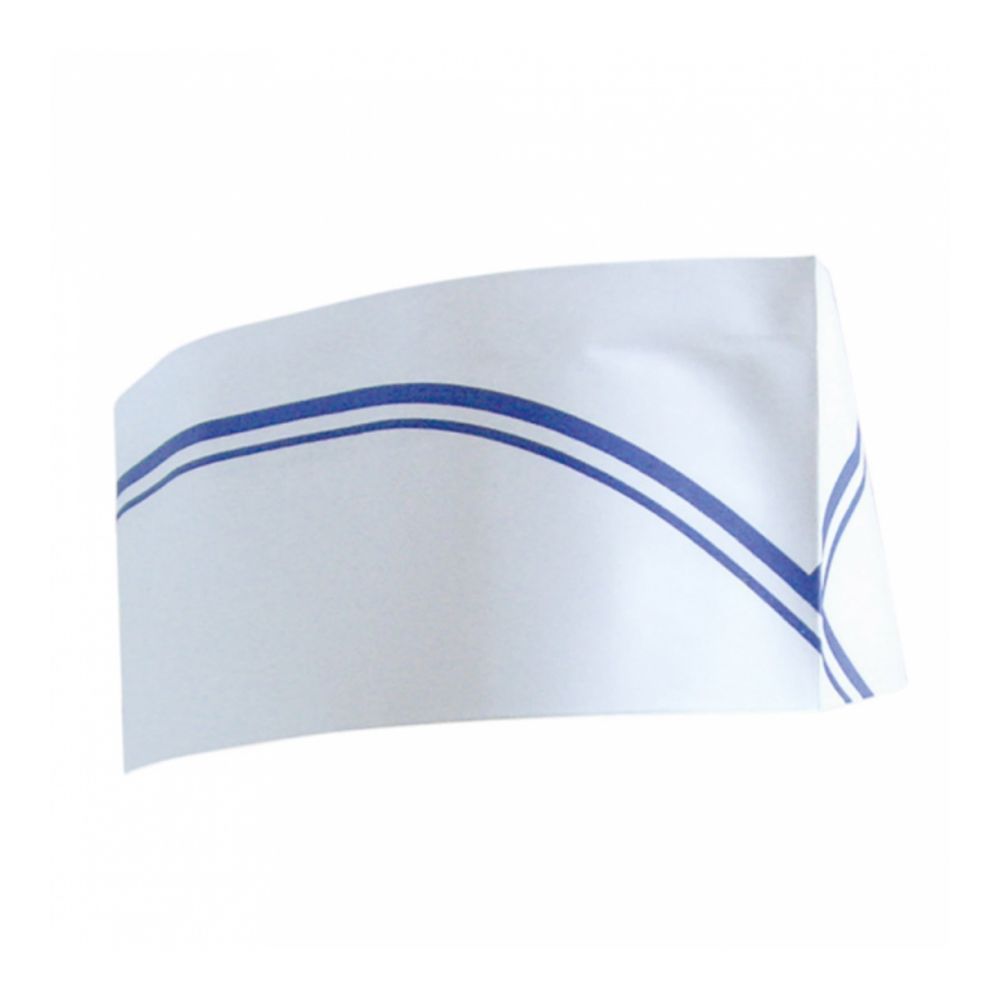Пилотка поварская бумажная одноразовая белая с синей полосой 28 см, 100 шт/уп, Garcia de Pou