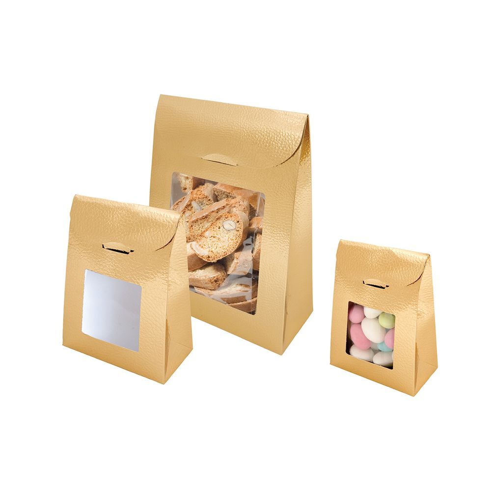 Пакетик с окном для кондитерских изделий, 9+4,5*13 см, золотой, картон, 1 шт, Garcia de Pou