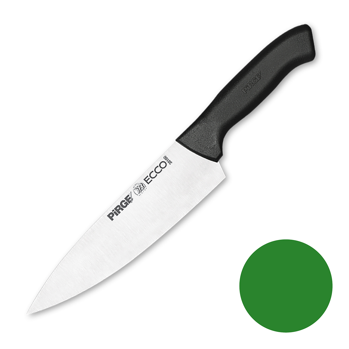 Нож поварской 19 см,зеленая ручка Pirge