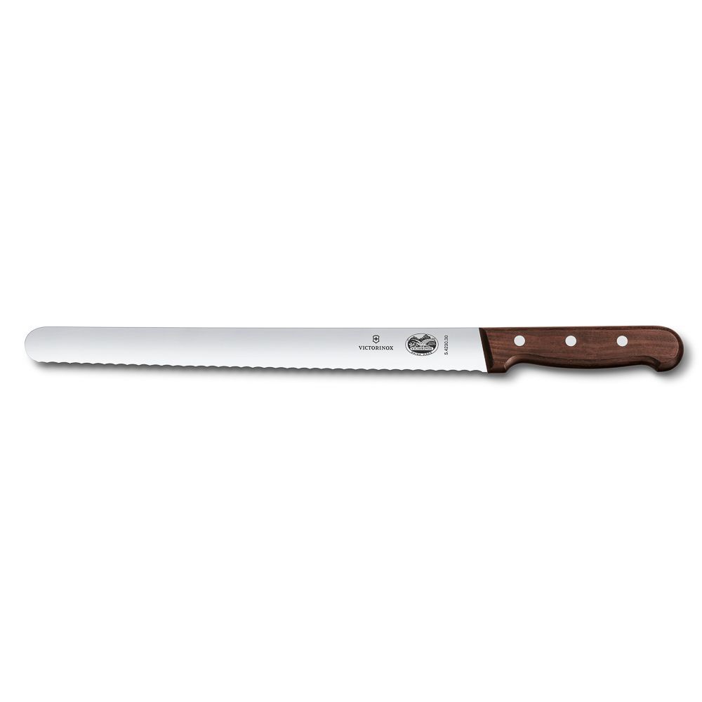 Нож для нарезки Victorinox Rosewood, волнистое лезвие, закругленное острие, 30 см, ручка розовое дер